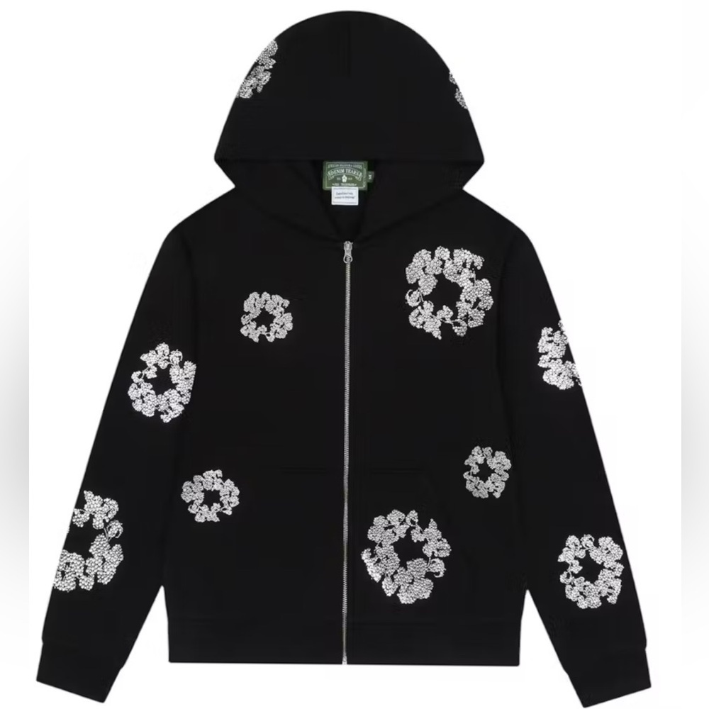 Denim Tears Zip-Up Hoodie Black Crystal Embellished Size Large NWT